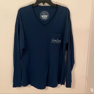 Lauren James Long Sleeve Shirt Size Medium V Neck Navy Logo Tee